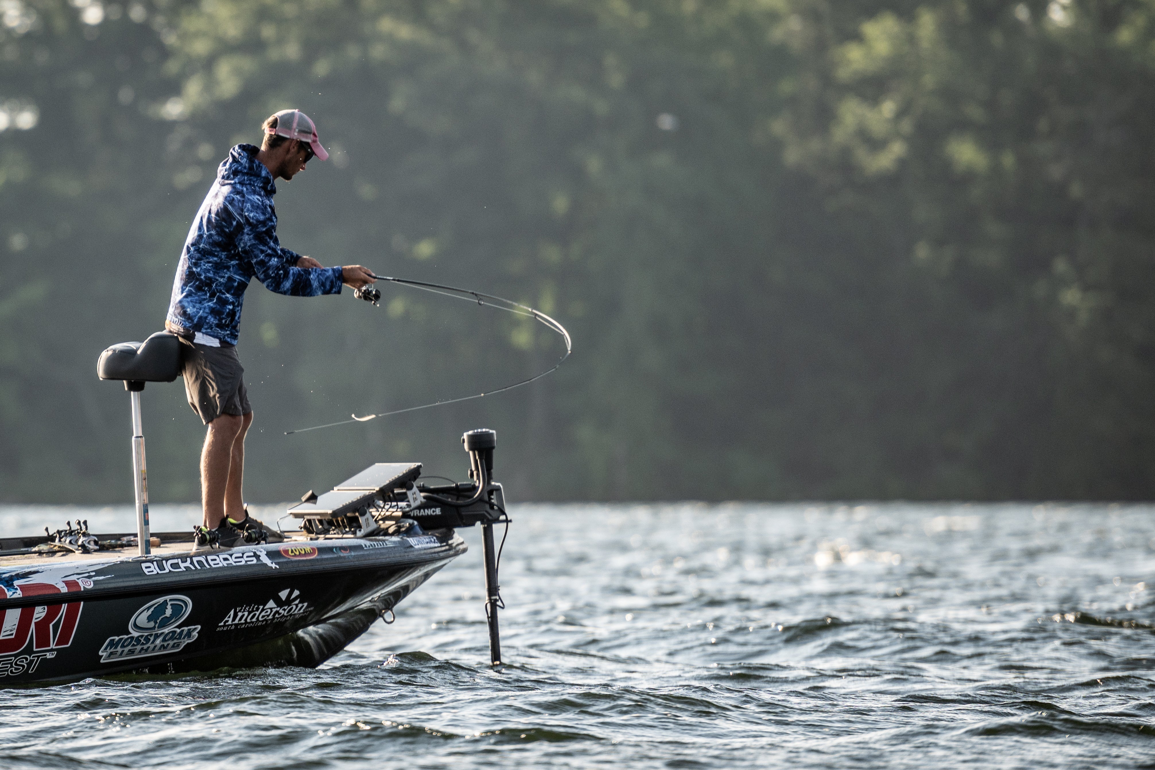 Brandon Cobb fishing from a bass boat